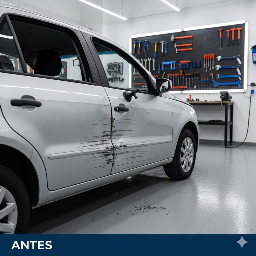 Carro danificado antes do reparo na Reflexo Chapeação